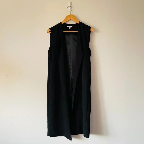 Halston Notch Lapel Long Open Front Vest Black Sz Small - Picture 2 of 6